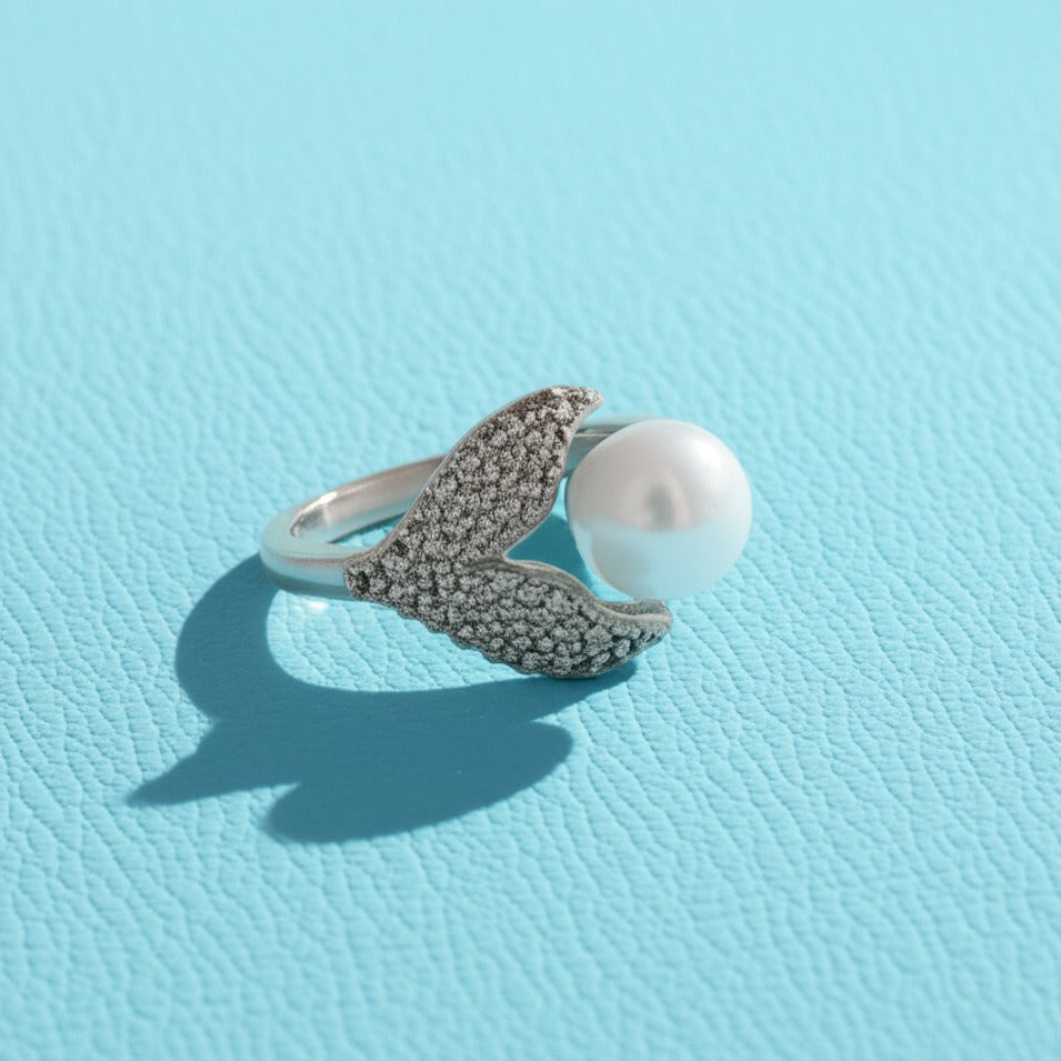Silver Engraved Pearl Ring