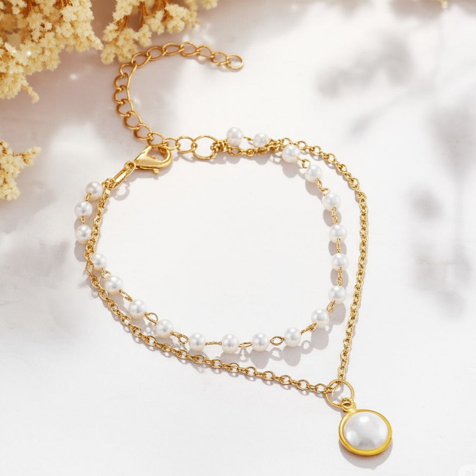 Double Layer Pearl Charm Necklace